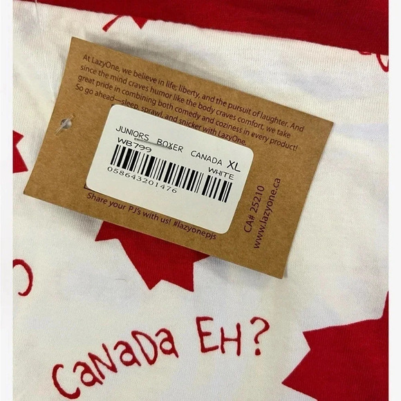 Lazy One Junior  Boxer Shorts Canada Eh Red White Size XL - Picture 5 of 5